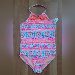 Wonder Nation Girls Pink Boho Print One-Piece Swimsuit Large (10/12) NWT